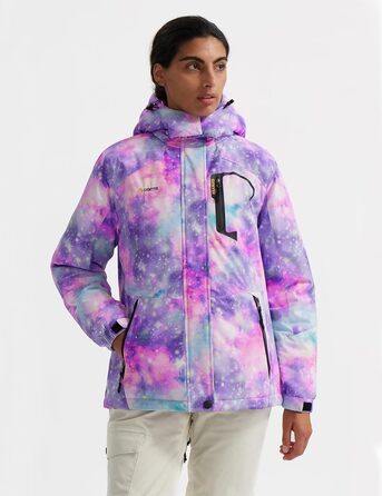 Жіноча лижна куртка GEMYSE, водонепроникна, тепла, вітронепроникна, зимова, кольори: фіолетовий та рожевий, розмір M