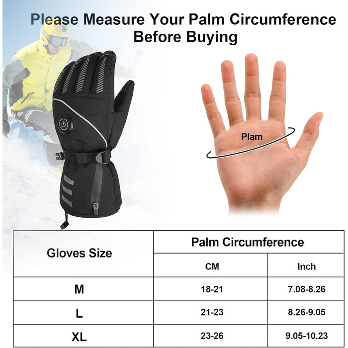 Обогревні рукавиці для жінок та чоловіків, 7.4V 3000mAh, 3 температурні режими, водонепроникні рукавиці з підтримкою сенсорного екрану для катання на лижах, мотоциклі, піших прогулянок, полювання, колір: чорний