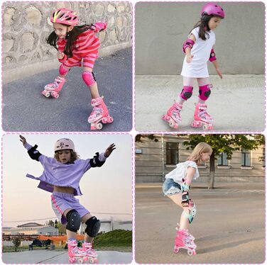 Роликові ковзани для дітей з LED підсвічуванням, регульовані, зручні та дихаючі, квад ковзани для дівчаток та хлопчиків, початківців (рожеві, L(39-42))