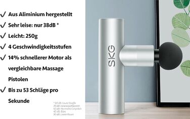 Масажний пістолет SKG F3 Lite Mini, 4 режими, 4 насадки, 3200 об/хв, USB-C, сріблястий