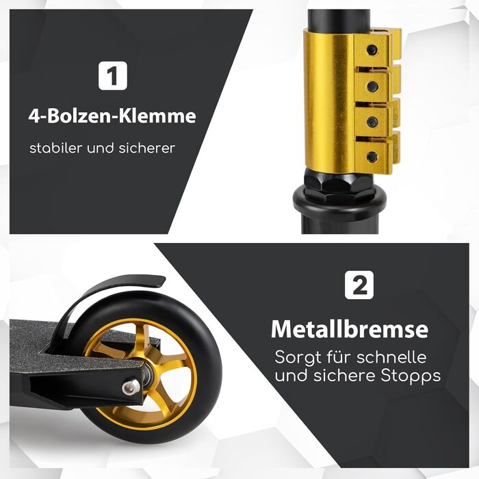 Скутер для трюків Costway з поворотом на 360°, колеса 110 мм PU, підшипники ABEC-7, алюмінієва дека, вантажопідйомність 100 кг, для дітей від 10 років (чорний)