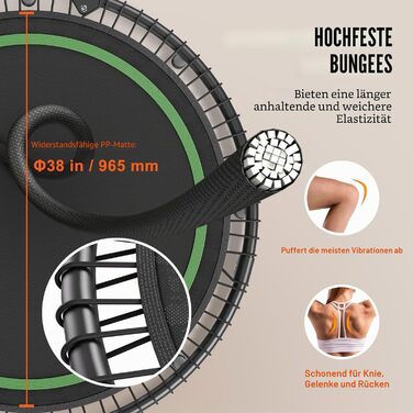Складаний фітнес-батут VEVOR Rebounder з ручкою, що регулюється по висоті, 1295 мм, витримує до 205 кг, для спорту та тренувань