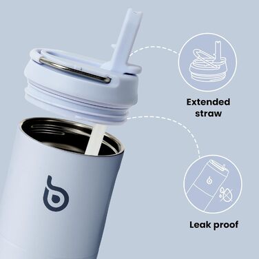 Водяна пляшка з нержавіючої сталі 750 мл з соломкою, кришкою та ручкою - ізольована, без BPA, з подвійними стінками. Ідеальна для спорту, подорожей та фітнесу (Блакитна)