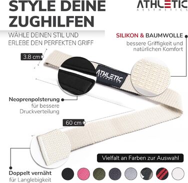 Підтримка для тяги Athletic Aesthetics - Професійні ремені для підйому ваги 60 см для фітнесу, важкої атлетики, станової тяги - Пара ременів для жінок та чоловіків, Бежевий (Силікон)