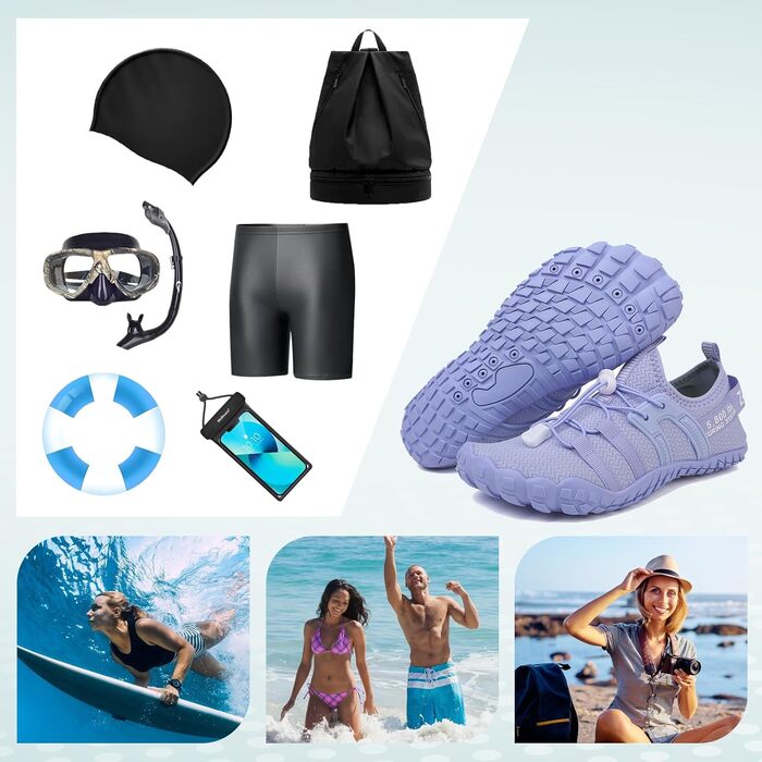 Зітоп Водні черевики для жінок та чоловіків, шкарпетки для плавання, швидка сушка, пляжні черевики, легкі фітнес-черевики, м'які серфові черевики, для плавання, серфінгу, піших прогулянок, йоги (36-46 EU), 39 EU, фіолетовий