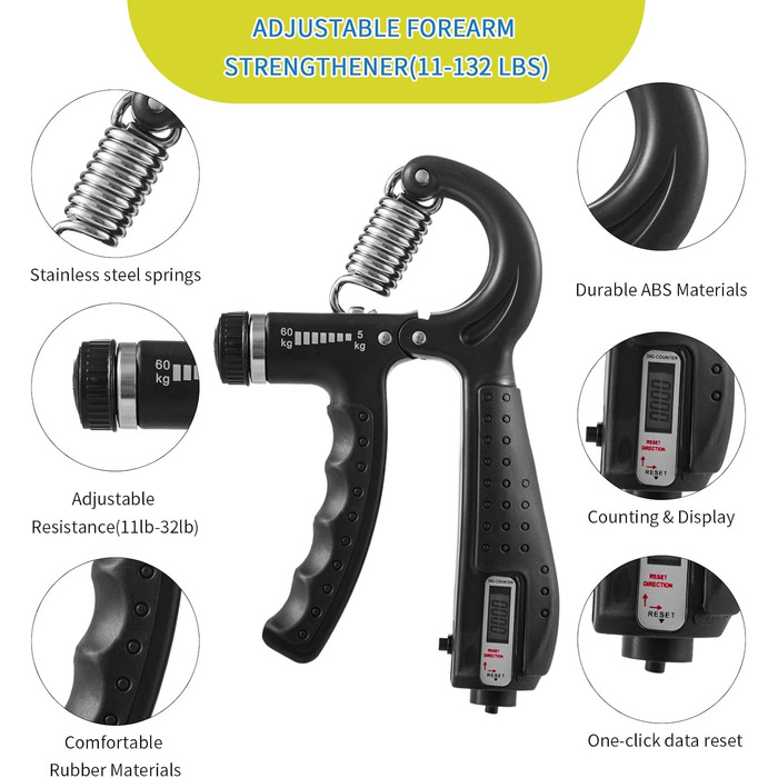 Набір для тренування сили хвата (7 шт.): регульовані тренажери зап'ястя, сумка для зберігання, розтягувач пальців, тренажер зап'ястя, кільце для тренувань та куля для зняття стресу