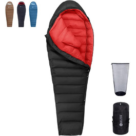 Сплячий мішок для дорослих та дітей, зимовий легкий, Outdoor 8°C ~ -30°C для кемпінгу та альпінізму, 650 FP гусячий пух, чорний, 1000г
