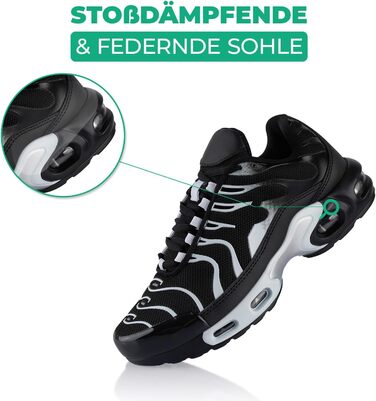 Спортивні кросівки для жінок та чоловіків, амортизація, легкі бігові кросівки (42 EU, чорний та білий)