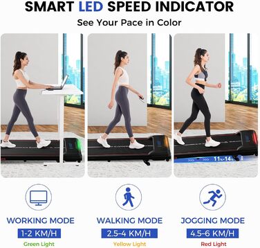 CITYSPORTS Біговий тренажер з регулюванням нахилу, WalkingPad з LED-дисплеєм та світловим ефектом, швидкість 1-6 км/год, для дому та офісу, з пультом керування (Червоний)