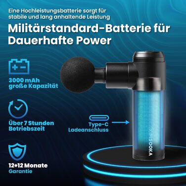 Масажер PISOOKA X2 Mini - безшумний масажний пістолет з 4 насадками для спини, плечей та ніг. 4200 RPM, 0,5 кг, USB-C, чорний