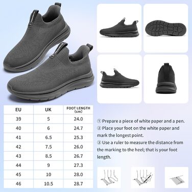 Чоловічі сліпони Sosenfer: зручні, дихаючі кросівки без шнурівків для занять спортом, прогулянок та тренувань (1272, темно-сірий, 43 EU)