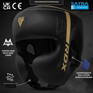 Захисний шолом для боксу та єдиноборств RDX Maya Hide Leder — для кікбоксингу, MMA, тайського боксу, карате та тхвеквондо, золотий, розмір L
