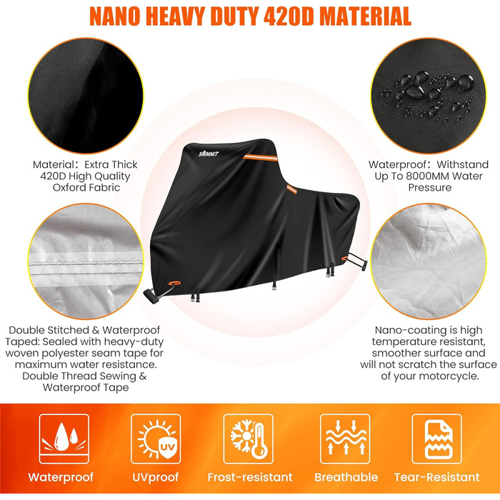 Водонепроникний чохол для мотоцикла Motorrad Plane, 420D, зимовий, для туристичних моделей, захист від UV, дощу та пилу, Deluxe Edition (Side Box 274x111x142CM, чорний)