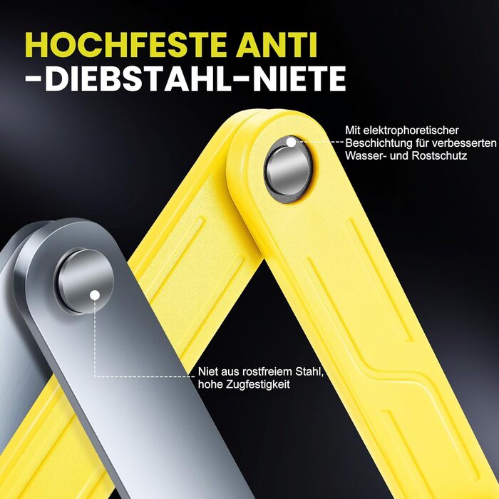 Замок для велосипеда складний, 100см, з ключами, висока безпека, з кріпленням, сталевий, для велосипеда, електровелосипеда (жовтий)