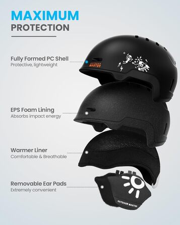 Дитячий лижний шолом OutdoorMaster з маскою, сноубордичний, міцна PC-оболонка та EPS-піна, 12 вентиляційних отворів, регульований, сертифікований, для хлопчиків і дівчаток