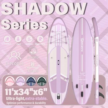 SUP дошка TIGERXBANG надувна, 335x86x15 см, фіолетова Shadow – для дорослих, з комплектом аксесуарів