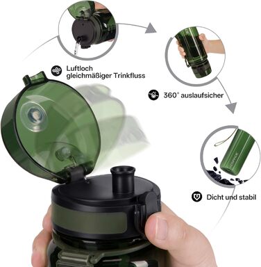 Водяна пляшка UZSPACE Tritan 950 мл: без BPA, не протікає, для спорту та активного відпочинку (зелена)