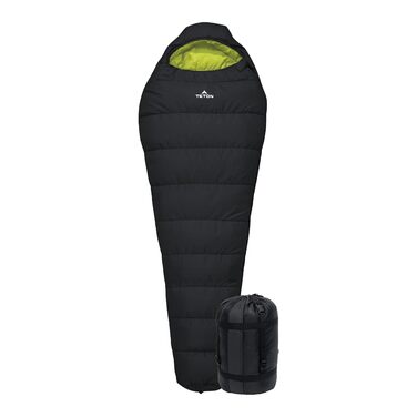 Спальний мішок Teton Sports LEEF Ultralight Mummy для туризму, походів та кемпінгу (довгий, чорний/шалфей) - 3-4 сезони, з компресійним мішком