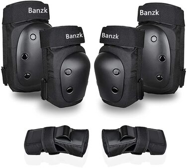 Комплект захисту Banzk 3-в-1 для дорослих і дітей: наколінники, налокітники, захист зап'ясть, для скейтборду, роликів, велосипеда, розмір M, чорний