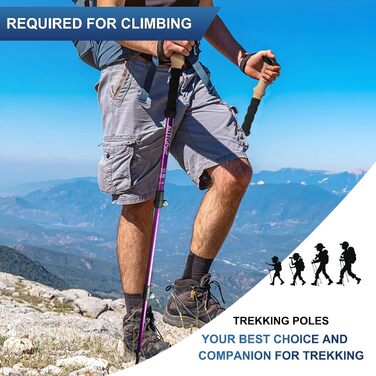 Трекінгові палиці AUTOPkio Nordic Walking, регульовані, алюмінієві 7075, з гумовими наконечниками, для жінок і чоловіків, фіолетові