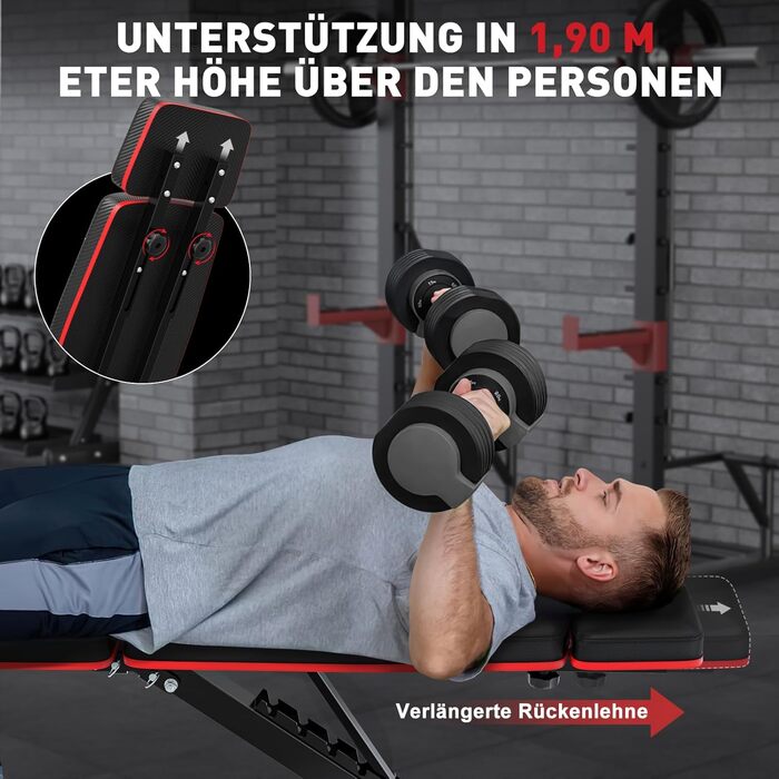 Регульована складана лава для тренувань з гантелями, 363 кг, з підставкою для ніг, упором для преса та подовженою спинкою, багатофункціональний фітнес-обладнання для дому