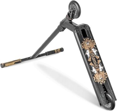 Movino Maniac - професійний фристайл скутер для трюків. IHC-компресія, street-deck, T-bar 59x54 см, колеса 110 мм, ABEC9, вага 3,8 кг, колір золотий
