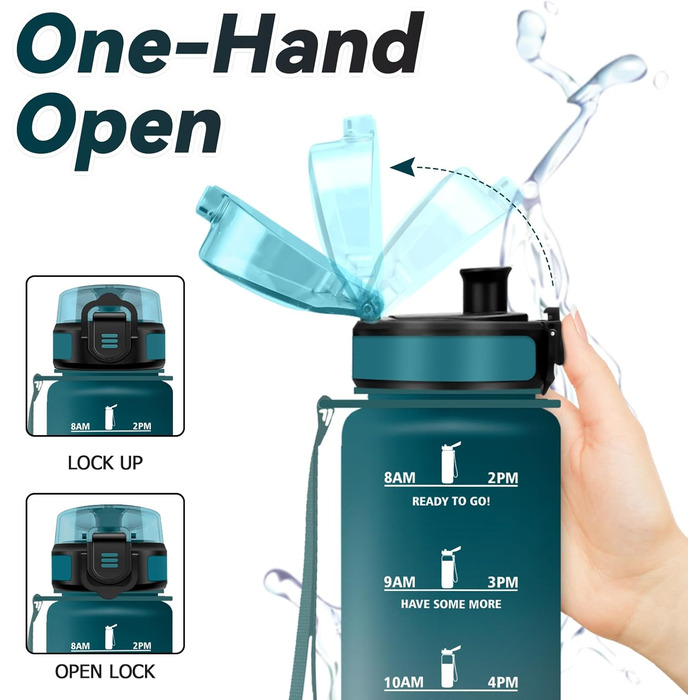 Спортивна пляшка 1л з маркуванням часу, фільтром та захистом від протікання. Підходить для води з газом, велосипеду, бігу. Для дорослих.