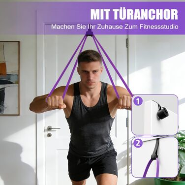 Набір гумових еспандерів Fokky Fitness для фітнесу (5 рівнів) з анкером для дверей, інструкцією та сумкою для силових тренувань, розтяжки, кросфіту - жовтий, червоний, синій, фіолетовий, чорний
