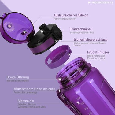 Вода пляшка UZSPACE 750 мл Tritan, без BPA, для спорту та активного відпочинку, фіолетовий