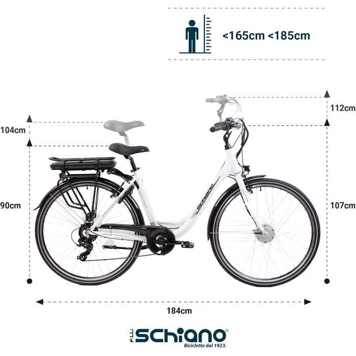 Електровелосипед F.lli Schiano E-Moon 28'' для чоловіків і жінок, 36В акумулятор, до 25 км/год, з мотором на багажнику, білий, з кошиком
