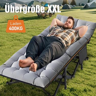 Велике розкладне ліжко з матрацом – 198x81x46 см, 400 кг, сталевий каркас, Oxford-тканина, для дорослих, сад, подорожі (Сірий)