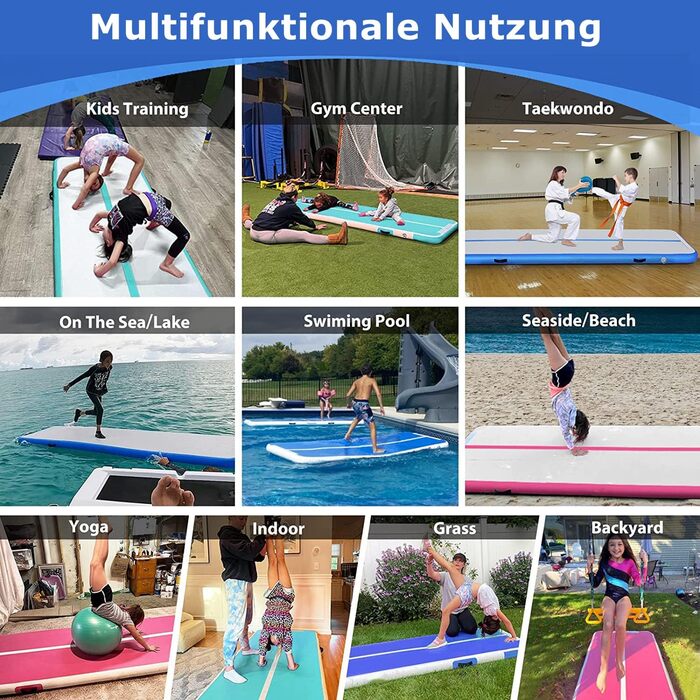 Килимок для гімнастики Dicke Turnen: 2м, 3м, 4м, 5м, 10/20см, 300х100х15см, 100х60см. Нековзкий, для дому, тренувань, йоги, фітнесу. Зелений, Синій