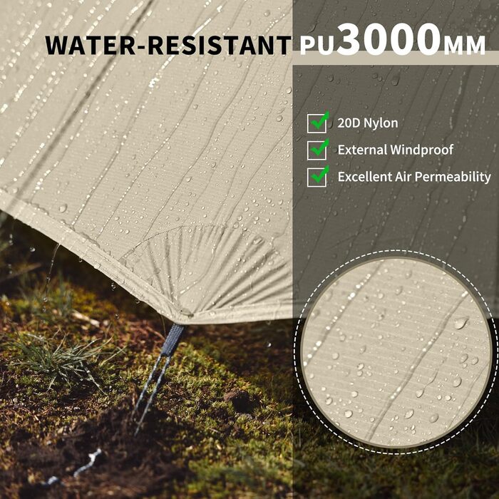 Намет Naturehike Cloud Up Pro для кемпінгу, 1 особа, легкий, водонепроникний, для трекінгу та подорожей (Хакі, 20D)