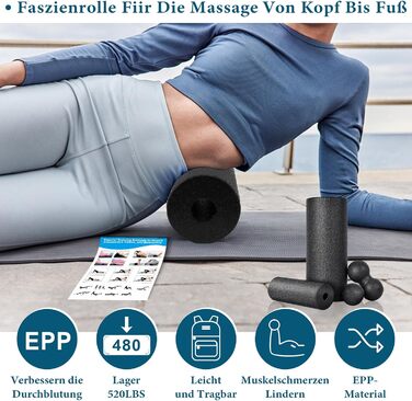 Набір для міофасціального релаксу: Foam Roller, м'ячик для фасції, міні-ролик, дуобол, для йоги та масажу (Синій/Чорний)