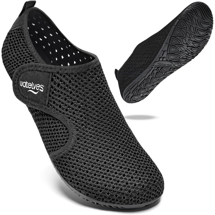 Шкарпетки для плавання та водних видів спорту WateLves: дихаючі, швидковисихаючі, унісекс (36/37 EU, сітка, чорний)