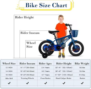 Дитячий велосипед RULLY Динозавр для хлопчиків 2-7 років, 12/14/16 дюймів, BMX, з додатковими колесами, блакитний