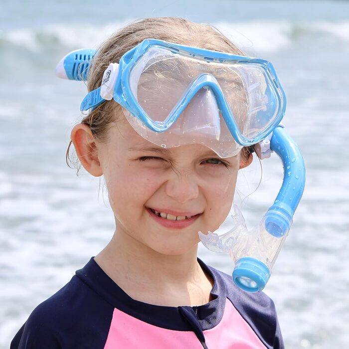 Дитяча маска для снорклінгу Findway з набірною маскою та антизапітніючою поверхнею, 180° панорама, для дітей 4-16 років, блакитна