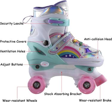 Роликові ковзани Sumeber для дітей з підсвічуванням, зручні та дихаючі, Quad Skates для дівчаток (Rouge, M(35-38))