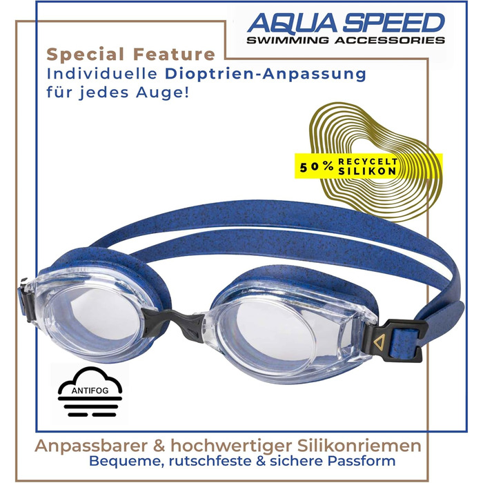 Плавальні окуляри Aqua Speed LUMINA з діоптріями для дорослих, індивідуальний підбір лінз для короткозорості, azure dotted, прозорі