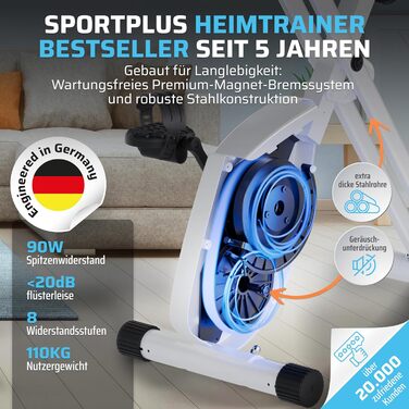 Складний велотренажер SportPlus для дому - тихий Hometrainer, компактний велобік, сумісний з додатком (Snow/Sun)