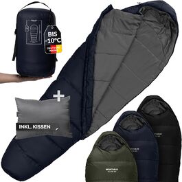 Спальний мішок MONTARAY® Mumienschlafsack для 3-4 сезонів, 8°C до -5°C, з подушкою, 80x220cm, блакитний, для жінок та чоловіків (теплий)