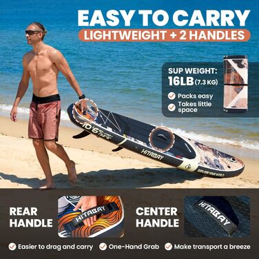 Надувний SUP Борд для дорослих з аксесуарами та кріпленням для камери, 320x81x15см, 10'6', вантажопідйомність 150кг, чорний