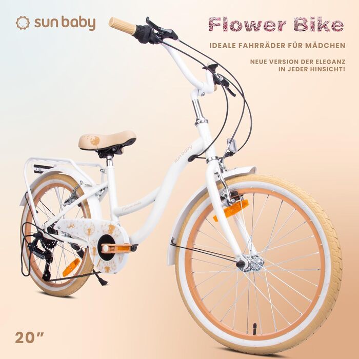 Дитячий велосипед Sun Baby Flower 20 дюймів, 6 швидкостей, Shimano, для дівчаток 6-10 років, регульований