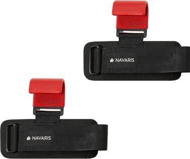 Набори для тренувань Navaris з гачками для силових тренувань - Захист суглобів, набори для фітнесу, бодібілдингу - Професійні ремені для важкої атлетики з металевими гачками (червоний)