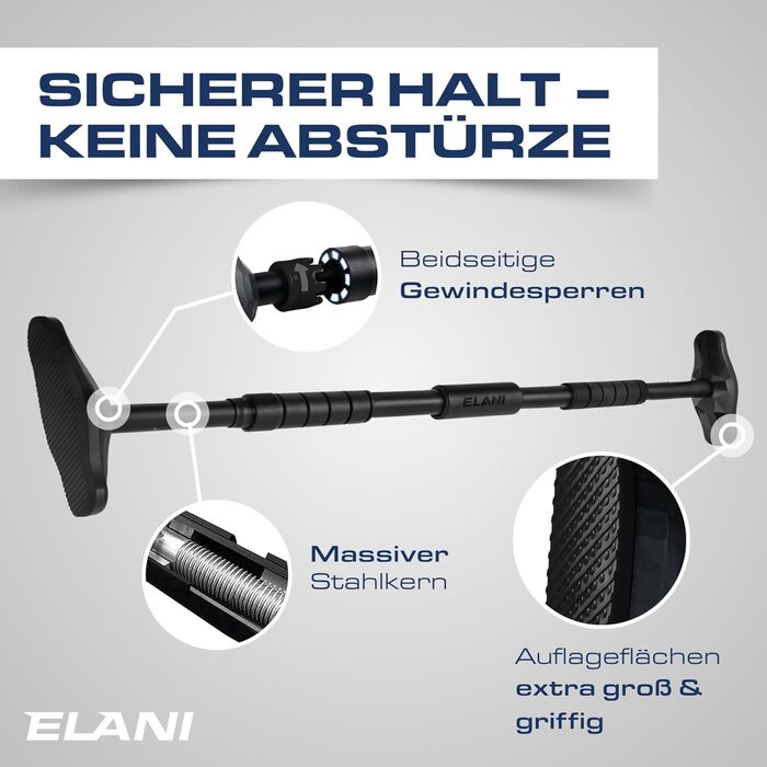 ELANI – Турнік для підтягувань на стіну, 115–140 см | Без свердління | З рівнем та надійним кріпленням | Для дому, залу та тренувань | Синій | 115-140 см