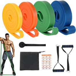 Набір еластичних стрічок для фітнесу з 4 рівнями опору, дверний анкер, 2 ручки та сумка для зберігання - для підтягувань, йоги, розтяжки, силових тренувань та покращення мобільності (з інструкцією)
