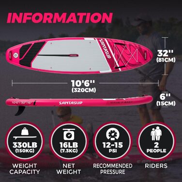 Надувне SUP-борд для дорослих 320/335см: комплект з аксесуарами (весло, насос, рюкзак, лінія, водонепроникний мішок) #SPORT-PINK