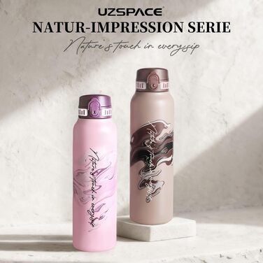 Термос-пляшка UZSPACE 1л (970мл) з нержавіючої сталі, ізольована, з 1-клік відкриванням, без витоку, для спорту, фітнесу, туризму, на вулицю, колір: зелений