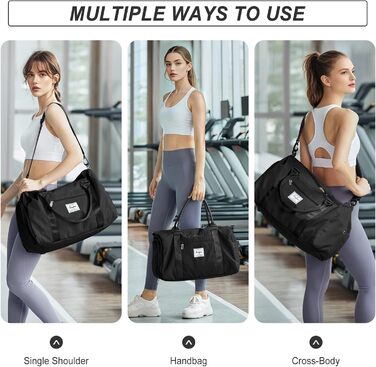 Спортивна сумка HYC00 для жінок та чоловіків, дорожня/гімнастична/йога сумка з відділенням для мокрого одягу та взуття, чорна