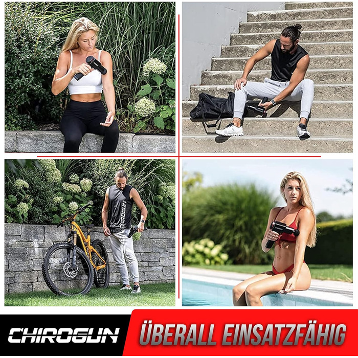 Масажер CHIROGUN® ONE - електричний масажний пістолет з 7 насадками, преміум масажер зі сталі з 6 рівнями інтенсивності, для спини, шиї, плечей, ніг, час роботи акумулятора 7 годин, чорний